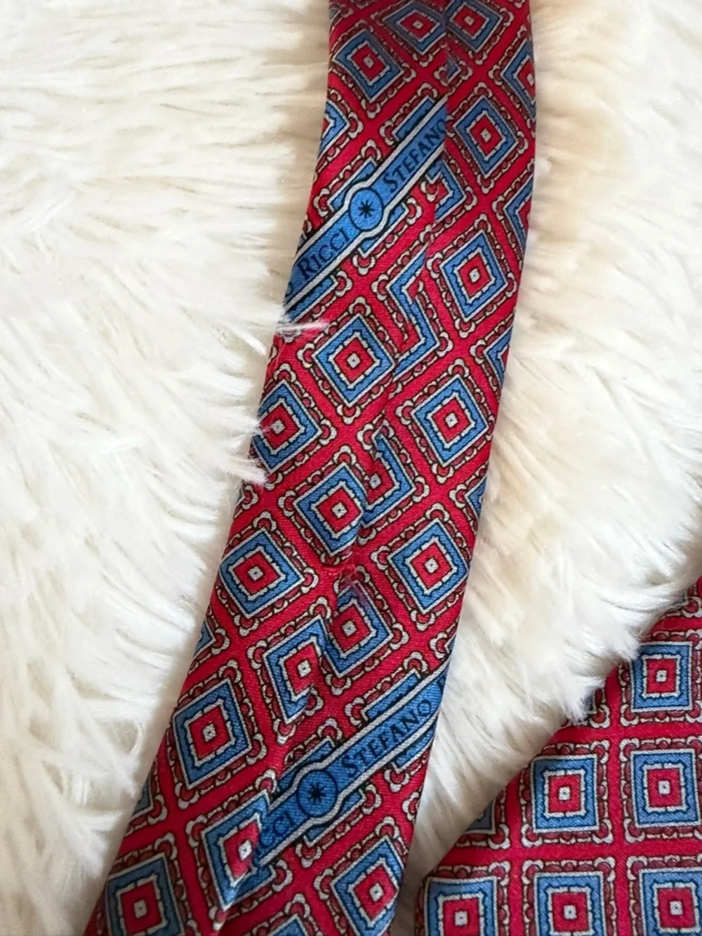 Stefano Ricci Saks Tie 100% Silk Blue Red Geometric  Italy Excellent Condition